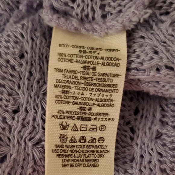 We The Free Lavender Textured Open Knit Top Slouchy Long Sleeve Raw Hem Size M - Picture 9 of 10